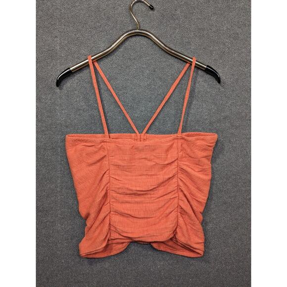 Anthropologie Pilcro Tank Top Womens Large Ruched Ribbed Coral Boho Cropped Rave - Picture 3 of 13